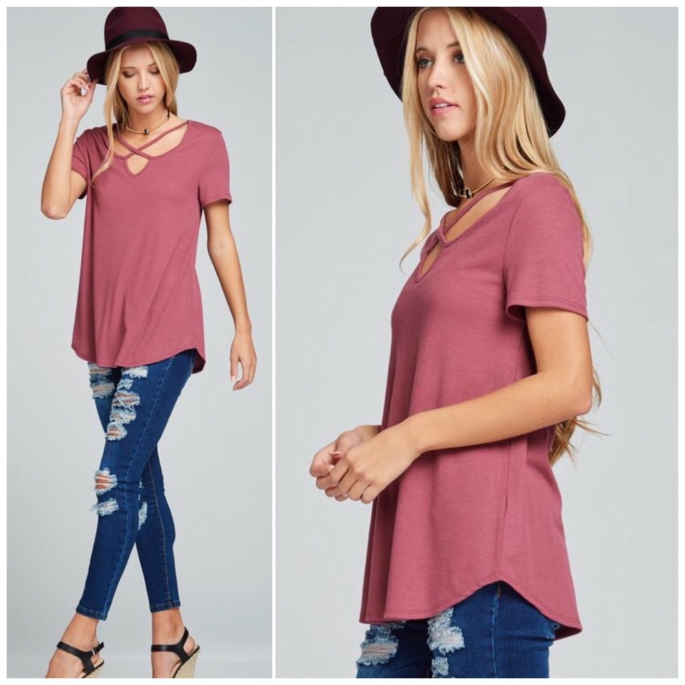 ❗️LAST 1❗️Mauve Criss Cross Front Ribbed Top - Picture 2 of 3